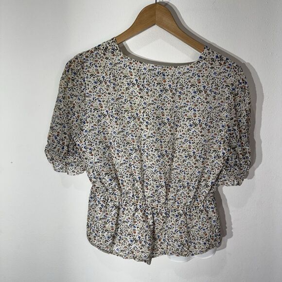 Madewell Ivory Blouse Size S Fieldwalk Ditsy Floral Silk V-Neck Peplum buttons - Picture 7 of 10
